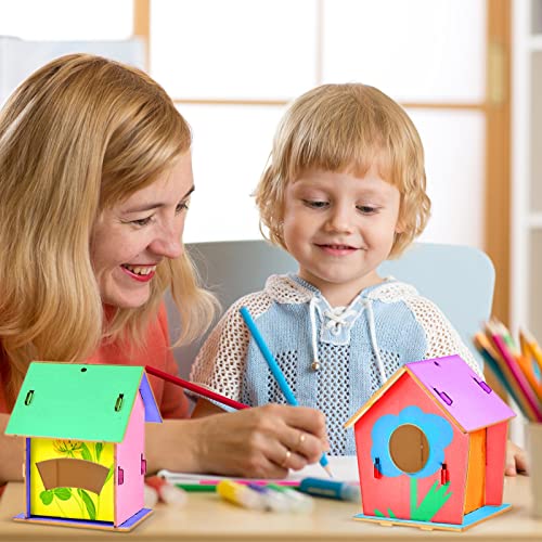 Juexica 15 Pcs Wooden Birdhouses, Unfinished Wood Bird Houses Arts and Crafts Kits Wooden Bird Houses to Paint for Kids DIY Craft Juexica