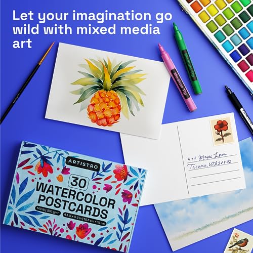 ARTISTRO 30 Watercolor Postcards 4x6 Inches - Heavyweight Paper Cards 140lb (300gsm) - Blank Postcards for Mailing, DIY Thank You Card, Greetings ARTISTRO