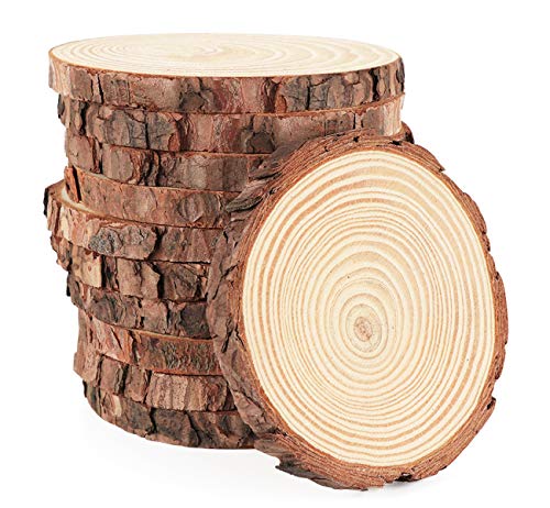 ilauke Wood Slices for Crafts 16Pcs 3.5''-4'' Unfinished Wood Rounds Natural Thicken Slab with Bark for Coasters Centerpieces Wedding Rustic Craft ilauke