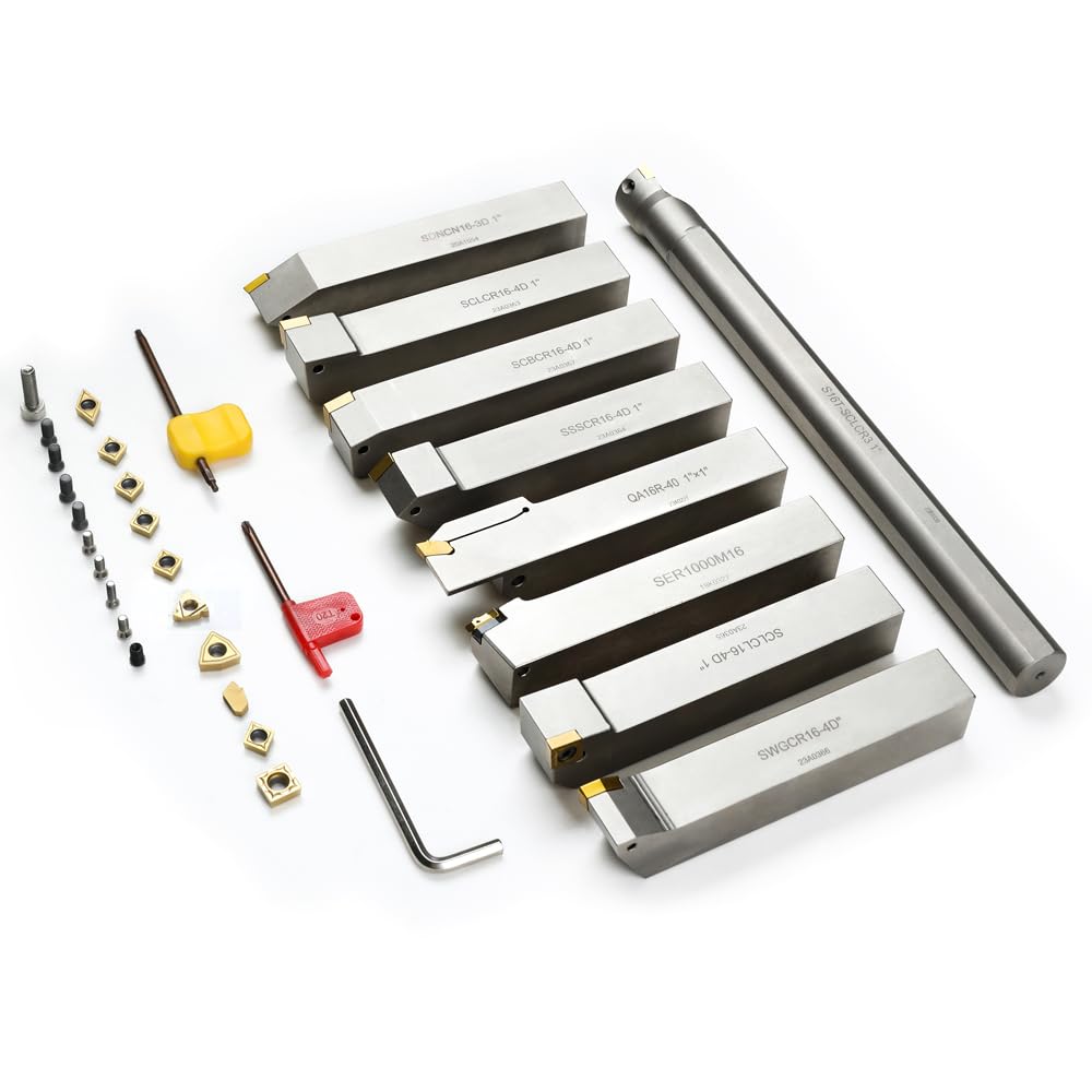 OSCARBIDE 1”Shank Nickel Plated Indexable Carbide Lathe Turning Tool Holder and Boring Bar 9 Pieces/Set,CNC Heavy-Duty indexable Insert Holders for OSCARBIDE