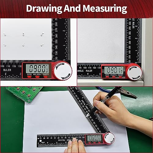 Digital Angle Finder, Angle Protractor Ruler with 200mm/ 7 inch, Carbon Fiber Plastic Woodworking Tools Goniometer Carpenter Protractor with LCD DITRON
