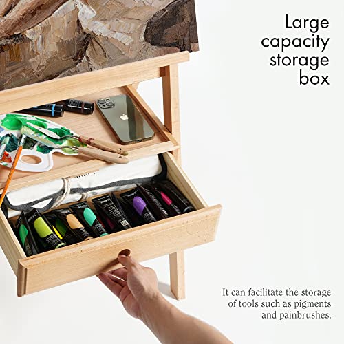 ARTIFY Large Wooden H-Frame Studio Easel with Artist Storage Drawer and Shelf, Sturdy Beechwood Canvas Holder Stand, Adjustable to 75" High ARTIFY art supplies