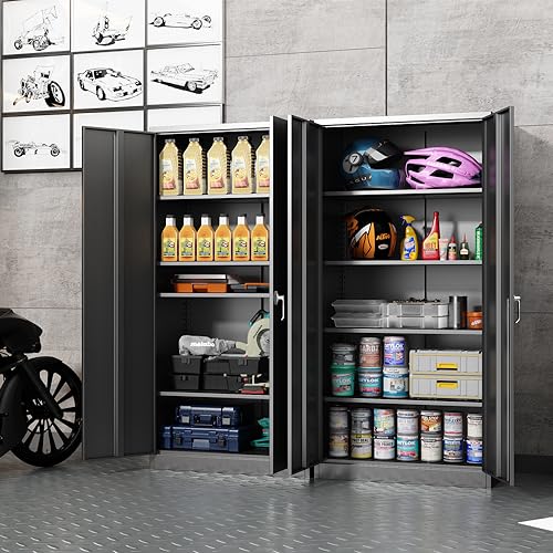 Metal Storage Cabinet, 72" Locking Metal Cabinet with 4 Adjustable Shelves, 2 Doors and Lock for Storage Office, Garage, Home, Classroom, Shop, HomJoones
