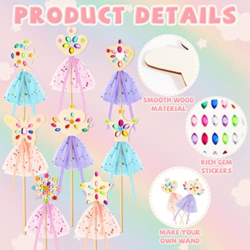 34 Pcs Make Your Own Princess Wand Kit 16 Unfinished Star Butterfly Crown Moon Fairy Wood Stick 6 Gem Stickers 4 Satin Ribbons 8 Mesh Decor for Queekay