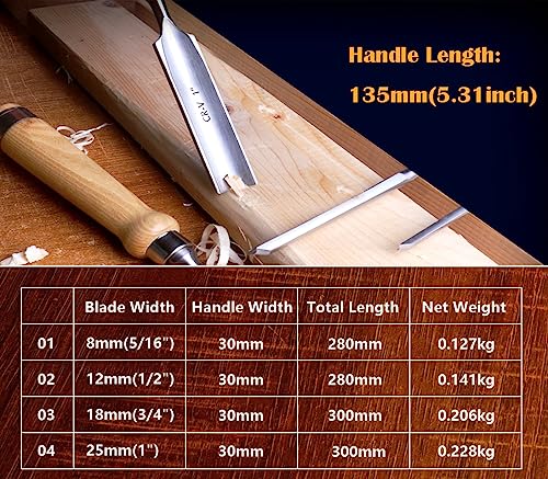 ATOPLEE 4 Piece Wood Chisel Set for Woodworking, Professional Wood Chisel Tool Carpenter Gouge CR-V Steel Semi-Circular Edge Sharp Blade ATOPLEE