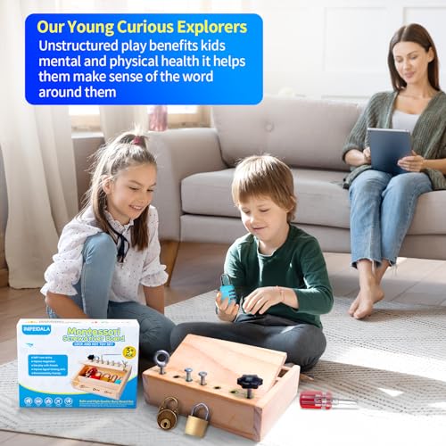 Montessori Screwdriver Board-Lock and Key Toy Set,INIFEIDALA Wooden Montessori Toys for 3 4 5 Year Old Kids and Toddlers,Learning Sensory Bin Toys INIFEIDALA