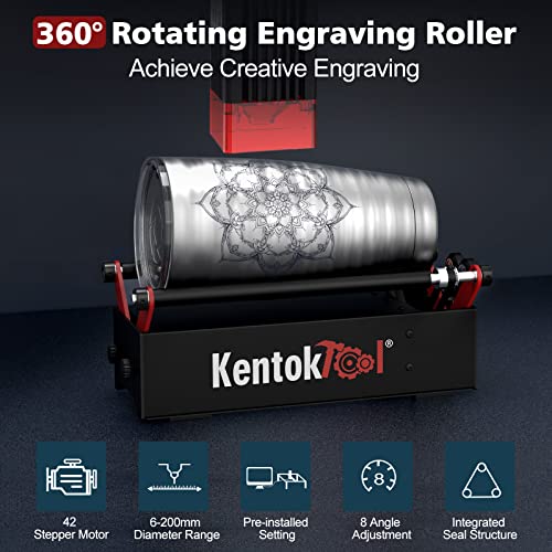 KENTOKTOOL ARot2 Rotary Roller for Laser Engraver, 360°Y-axis Roller with 8 Adjustment Diameters for 6 to 200mm Cylinders, Cups, Pens, Compatible KENTOKTOOL