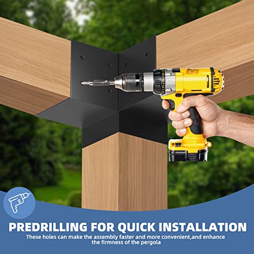TOCRETOARE Pergola Kit, 4 Pack Woodworks Pergola Brackets 6" x 6" (Actual: 5.5x5.5 Inch), 3-Way Right Angle Corner Brackets, Powder-Coated Pergola TOCRETOARE