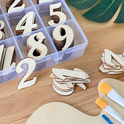 2 Inch 196 Pieces Wooden Numbers Unfinished Wood Numbers 0-9 for Crafts,with Sorting Grid Organizer Cregugua