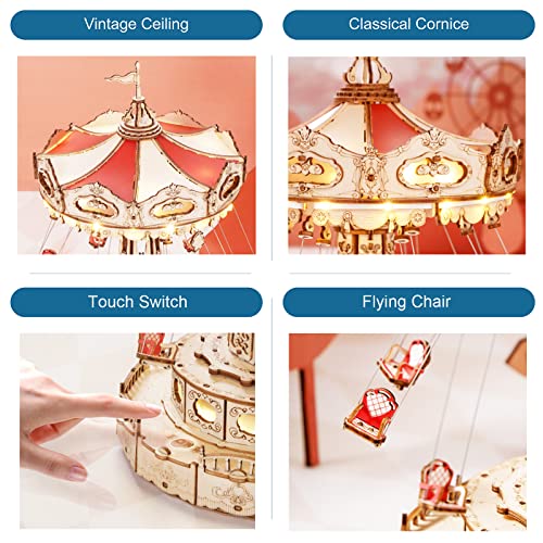 ROKR Classic 3D Wooden Music Box Kit with LED Swing Ride Mechanism for Adults and Kids ROKR