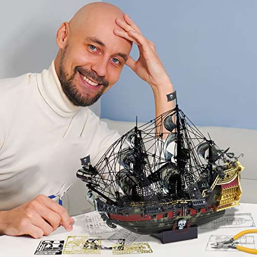 Piececool 3D Metal Puzzles for Adults, The Queen Anne's Revenge Pirate Ship Model Kits with DIY Tools Set, Metal Models Building Craft Kits, Creative Piececool