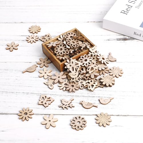 COHEALI Wood Blanks Unfinished Wood Crafts s en en s en Wooden Flowers Soft Wood Tiles COHEALI