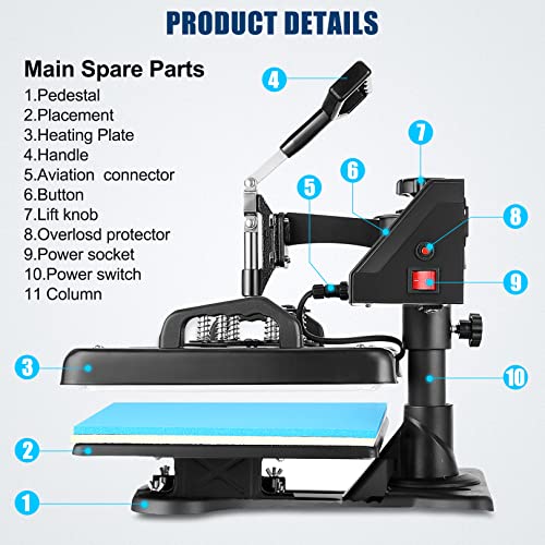 WHUBEFY Heat Press,8 in 1 Multifunctional Tshirt Printing Machine 15"x12" Digital Industrial Heat Transfer Machine,Swing Away Sublimation Heat Press Whubefy