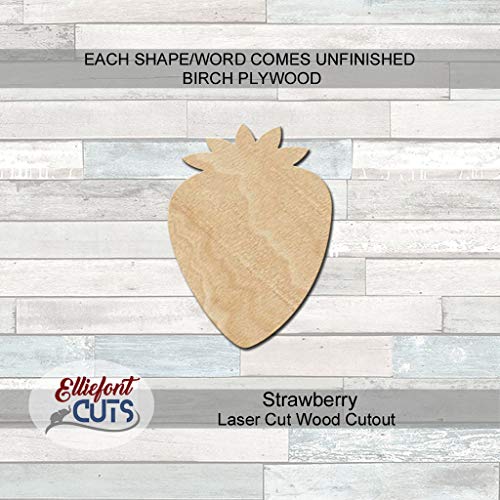 Strawberry Wood Cutouts for crafts, Laser Cut Wood Shapes 5mm thick Baltic Birch Wood, Multiple Sizes Available Elliefont Styles