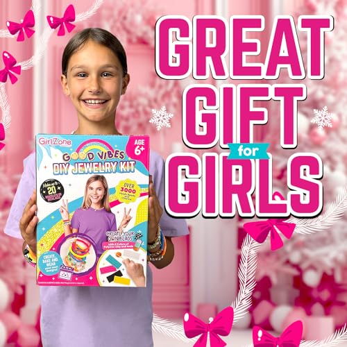 GirlZone Good Vibes DIY Jewelry Kit, Girls Jewelry Making Kit with Fun Beads, Girls' Jewelry Tools and Clay to Make Charms, Great Charm Bracelet Kit GirlZone