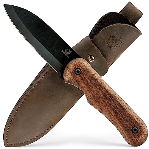 BeaverCraft Bushcraft Knife Full Tang Survival Knife with Leather Sheath Campcraft Carbon Steel Knife, Small Bushcraft EDC Fixed Blade Knife, Bush BeaverCraft