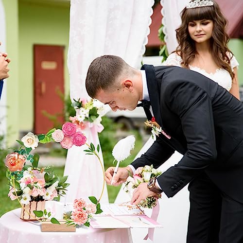 15Pcs 12 Inch Metal Floral Hoop Centerpiece with 15 PCS Wood Place Card Holders and Adjustable Foot Pads, Gold Wreath Macrame Hoop Rings Decorations trophable