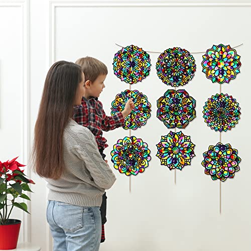 18 Pack Color Mandala Window Clings DIY Stained Glass Kits Suncatchers for Windows Arts and Crafts DIY Kit for Adults Mandala Sun Catcher for Tinlade