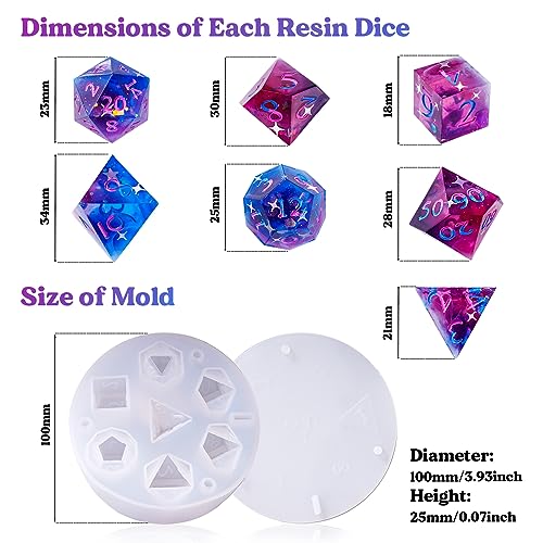 LET'S RESIN Dice Resin Molds Silicone, DND Dice Epoxy Resin Molds with 7 Standard Polyhedral Stereoscopic Dice Cavities, Silicone Molds for Epoxy LET'S RESIN