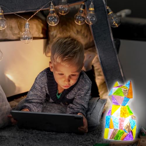 HAPMARS Paint Your Own Cat Lamp Kit 1pcs, DIY Geometric Cat Art Craft Painting Kits for Girls Boys, Girl Boy Crafts for Kid Age 4 5 6 7 8 9 10 11 HAPMARS