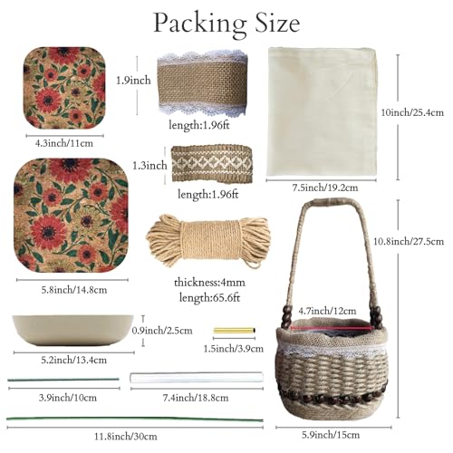 AOUXSEEM 99 Pcs Basket Weaving DIY Kits for Beginners, Jute Rope Woven Lace Storage Flower Basket with Handles for Easter Picnics Home Wedding AOUXSEEM