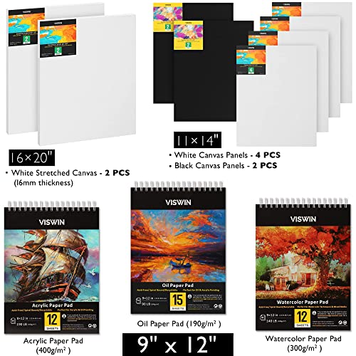 VISWIN All-in-One Artist Painting Set, 147 Pcs Professional Painting Kit with French Easel, 96 Oil, Watercolor & Acrylic Paint Set, Canvas, VISWIN