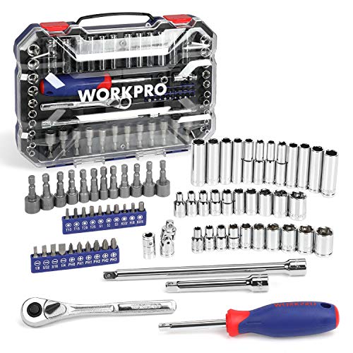 WORKPRO 70-Piece 1/4" Drive Socket Set with Quick-Release Ratchet, Metric and SAE for Auto Repairing & Household, W003068A WORKPRO