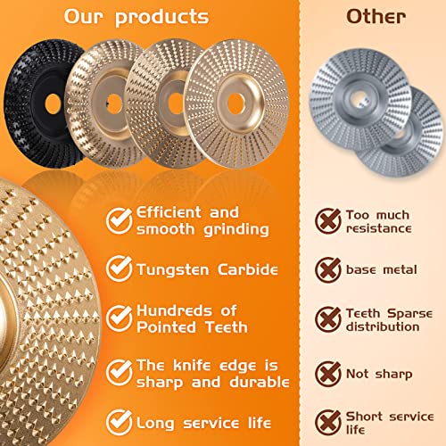 BLEKOO 4PC Angle Grinder Wood Carving Disc Set, for 4" or 4 1/2" Angle Grinder with 5/8" Arbor, Wood Shaper Carving Disc for Angle Grinder blekoo
