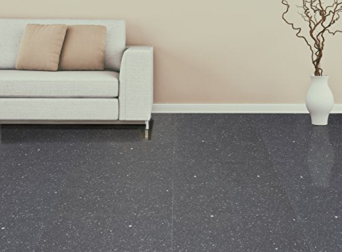 Sterling Self Adhesive 12-Inch Vinyl Floor Tiles, 20 Tiles - 12" x 12", Black Speckled Granite Pattern - Peel & Stick, DIY Flooring for Kitchen, Achim