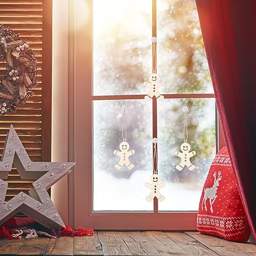Abaodam 100 Pcs Christmas Wooden Ornaments Unfinished Wood Gingerbread Man Cutouts Christmas Tree Hanging Decor for DIY Xmas Holiday Party Decor Abaodam