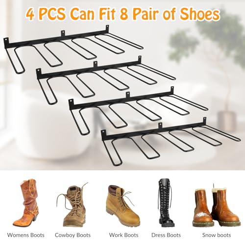 XLSXEXCL 4 Pack Boot Rack Wader Hangers Wall Mount Holds 8 Pairs Boot Organizer Hanging Metal Tall Boot Holder for Cowboy Garage Boot Storage Closet XLSXEXCL
