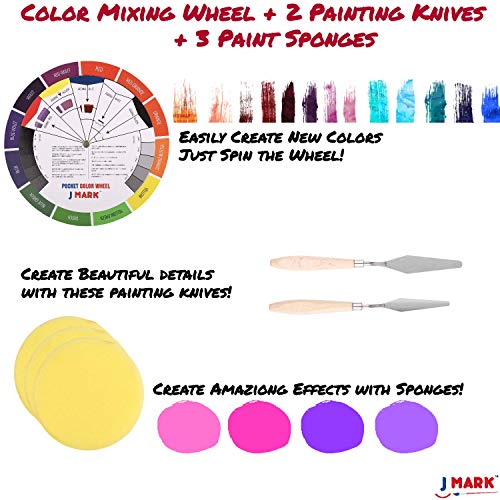 J MARK 48pc Deluxe Painting Kits for Adults - Includes Adjustable Wood Easel, Thick Canvases, Acrylic Paints, Brushes Set,Wooden and Plastic J MARK