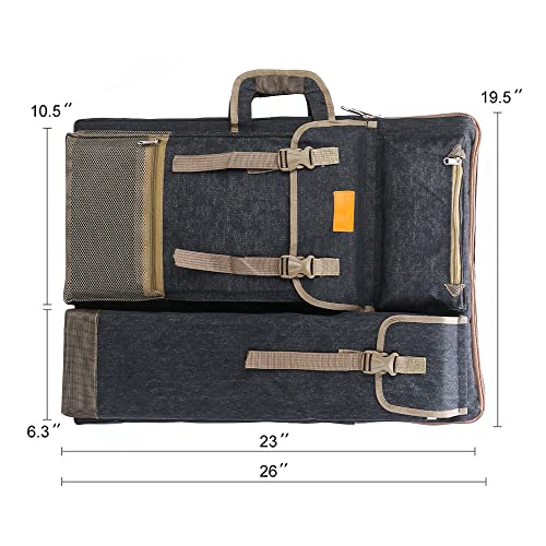 TRANSON Art Portfolio Case Artist Backpack Canvas Bag Large 26” x 19.5”Black Color TRANSON