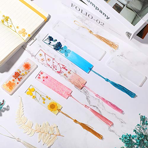 38 Pieces Bookmark Resin Mould Set, Include Rectangle Bookmark Silicone Mould Epoxy Resin Jewelry Mould with Colorful Tassels and Dried Flowers for Patelai