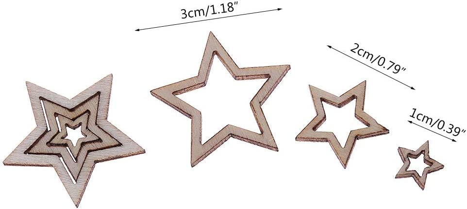 Natural Wood Slices Unfinished Wood 100pcs Cut Wood 1-3cm Mix Wooden Hollow Star Shape Craft Wedding Decor Marsrut