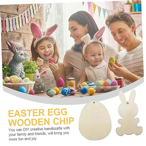 FUNOMOCYA 60pcs Painted Easter Wood Slice Sawdust Eggs Wooden Hanging Chip Label Hanging Piece Wood Chips tag Pendant Wood Charm Easter Unfinished FUNOMOCYA