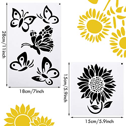 8 Pieces Sunflower Butterflies Painting Stencils for Painting on Wood Flower Butterfly Stencil Kit for Painting on Wall Canvas You are My Sunshine Zonon