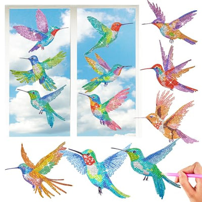 Qilery 12 Pcs Hummingbird Diamond Painting Hummingbird Stained Glass Window Clings Diamond Painting Kits Stained Glass Diamond Painting Kit DIY