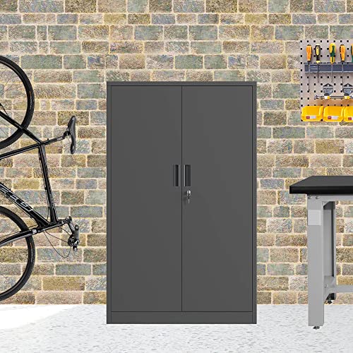 JINKUR Metal Storage Cabinet with Locking Doors and 3 Adjustable Shelves, 53.5-Inch Lockable Storage Cabinets for Home Office Garage Kitchen Pantry JINKUR
