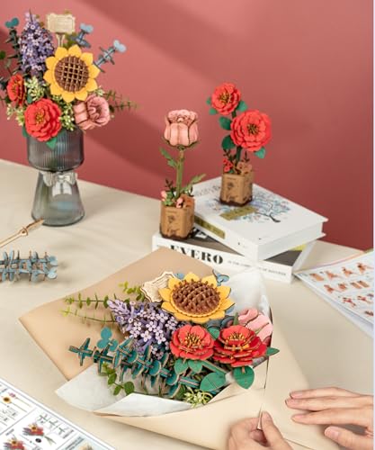 3D Wooden Puzzles Flower Bouquet Model Kit Building Set For Adults, Wooden Flowers Building Toy Botanical Collection, Creative Gift Ideas for Home Wowood