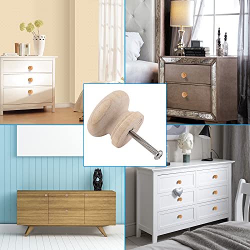 Uenhoy 30 Pcs Round Wooden Cabinet Knobs 1-1/8" (28mm) Unfinished Wooden Pulls Knobs Mushroom Shape Wood Knobs for Cabinet Dresser Drawer Uenhoy