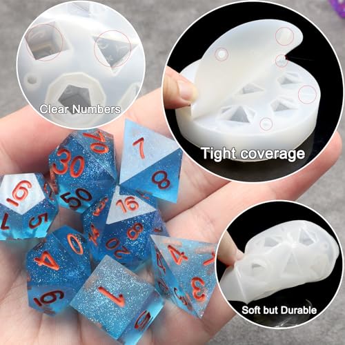 PJOY Resin Dice Molds, Food-Grade Silicone Molds for 7Pcs Sharp Edged Dice Set, DND Resin Mold for DIY Dices Making, Ideal for Dice Lovers Gift(2 PJOY