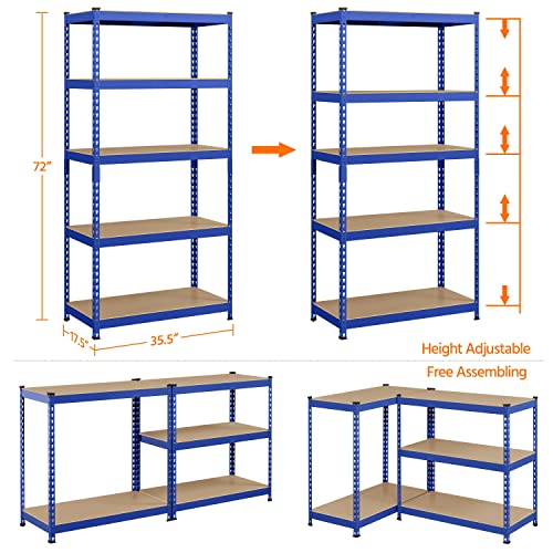 Topeakmart 5-Tier Utility Shelves, Metal Storage Shelves Garage Shelving Unit Adjustable Garage Storage Shelves Storage Racks Heavy Duty Shed Topeakmart