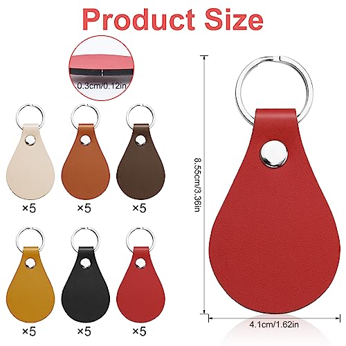SAVITA 30 Pcs Leather Key Chain Kit, Leather Key Fob Kit Leather Keychain with Key Rings and Rivets PU Leather Keychain Blank for DIY Craft Laser SAVITA