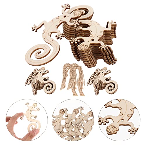 Sewroro Wooden Toys Wooden Flowers 50 Sets Wooden Lizard Cutout Lizard Shape Unfinished Wood Craft Cutouts Wood Gecko to Paint with Ropes for Arts Sewroro
