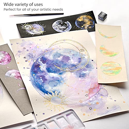 ARTEZA Iridescent Watercolor Paint Set, 12 Metallic Pearl Colors Half-Pans, Waterbrush included, Reusable Semi-Moist Glitter Paint, Non-Toxic, Art ARTEZA
