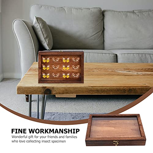 Cabilock Wood Glass Top Display Case Wooden Jewelry Display Case Storage Tray Collectibles Organizer Wood Keepsake Collector Storage Box with Metal Cabilock