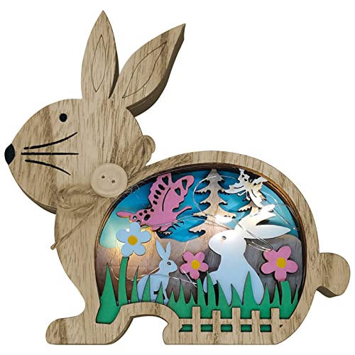 iDOTODO Easter Bunny Decorations, 3D Wooden Table Decorations with Lights, Eco-Friendly Decor