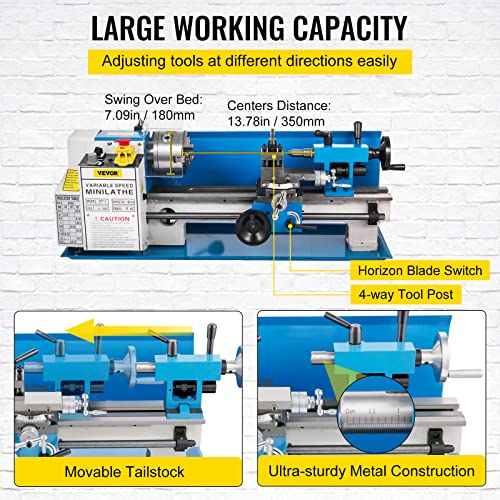 BestEquip Metal Lathe 7x14inch Precision Bench Top Mini Metal Lathe 550W Precision Metal Lathe Variable Speed 50-2500 RPM Nylon Gear with A Movable BestEquip