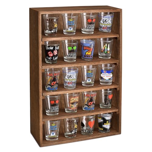 Ikee Design Wooden Wall-Mounted Display Shelves Rack for Collectibles-Figures,Shot Glasses,Spice Can,Cosmetics or Perfume-5 Adjustable Height Ikee Design